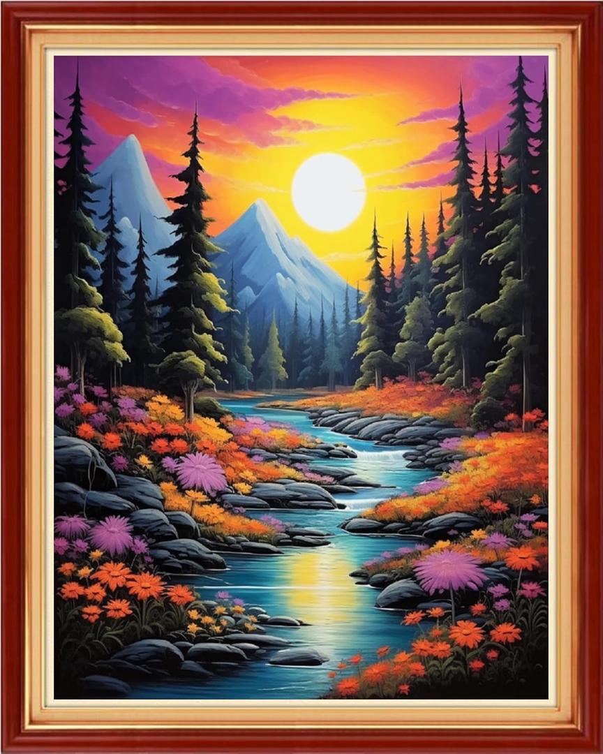 Dimxvean Cross Stitch Kit, Sunrise Scenery 16x20 inch, Embroidery Kit for Adults Beginners, HD Preprint, Extra Lines