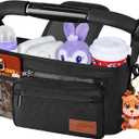 Guiseapue Universal Stroller Organizer with Cup Holder: Baby Essentials, Stroller Caddy Accessories with Detachable Phone Bag, Non-Slip Straps, Fits for Uppababy, Baby Jogger, New Moms Baby Gifts (Black)