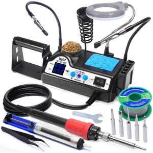 WEP 927IV Soldering Station Kit HighPower 110W with 3 Preset Channels, Sleep Mode, LED Magnifier, 5 Extra Iron Tips, Tip Cleaner, 2 Helping Hands, Tip Storage Slots, Leadfree Solder Wire, Tweezers