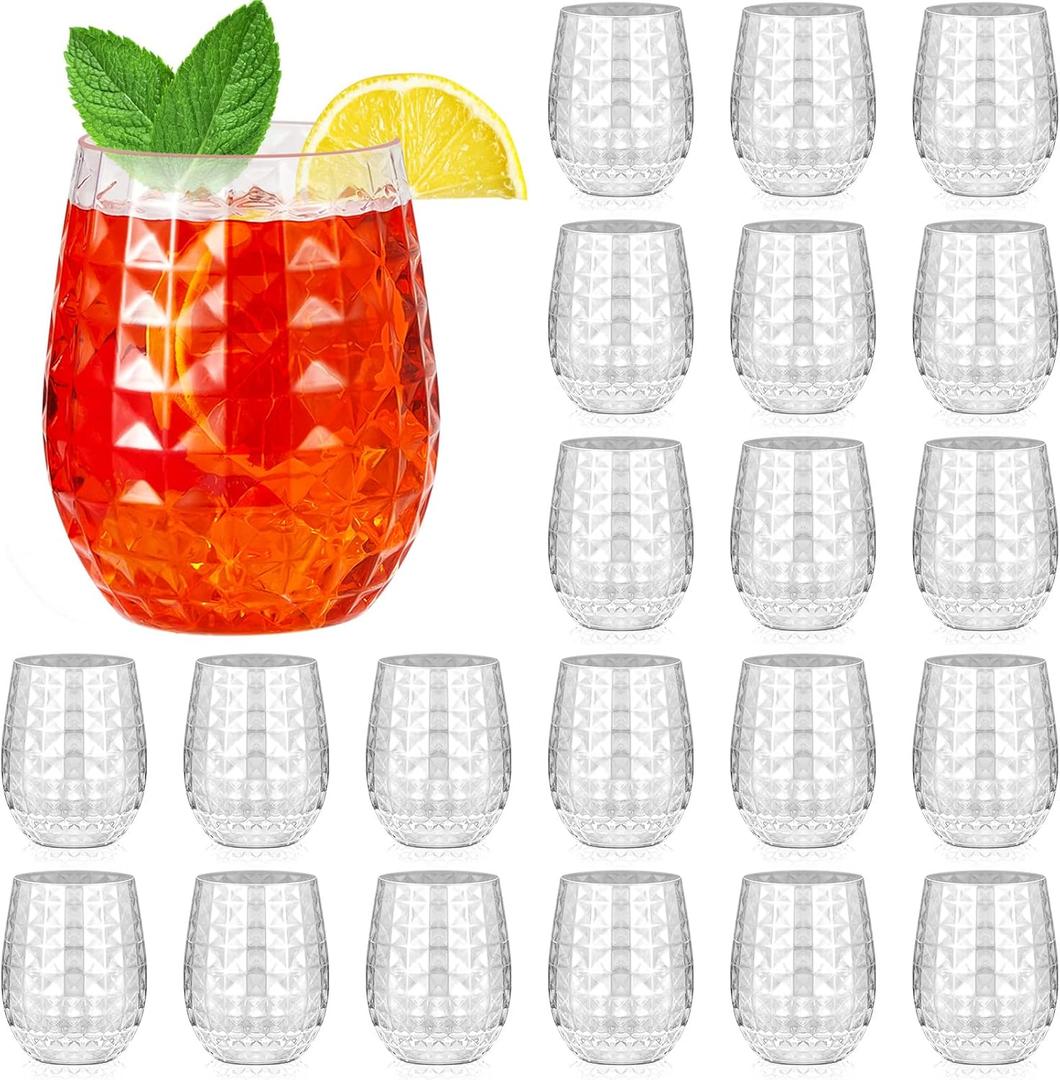 Ctosree 24 Pcs Plastic Wine Glasses 12 oz Plastic Cocktail Glasses Hawaiian Tiki Pineapple Cups Clear Stemless Reusable Whiskey Champagne Cups Shatterproof Unbreakable Mugs for Summer Party Wedding