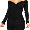 Women's Sexy Elegant Long Sleeve Off The Shoulder Ruched Mini Dress, L