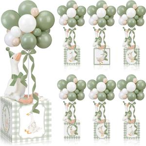 6 Sets Sage Green Silly Goose Birthday Decoration 15.7 Inch Soft Silly Goose Table Centerpiece Stuffed Animals with Balloon Boxes Hat Geese Plushies Table Decor for Birthday Party Favors