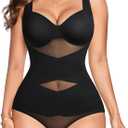 Gotoly Shapewear for Women Tummy Control Bodysuit Faja Body Shaper Waist Trainer V Neck Body Suit with Built in Bra (Medium, Black)