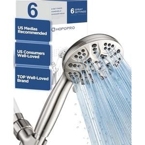 6-Mode High Pressure Handheld Shower Head Set, Consumer Reports Recommended HOPOPRO High Flow Hand Held Showerhead with 59 Inch Hose Bracket Teflon Tape Rubber Washers