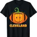 Pumpkin Halloween Costume Cleveland Football Cool Smile Face T-Shirt