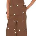 Women 2 Piece Outfits Polka Dot Summer Pants Set Strapless Tube Top High Elastic Waist Wide Leg Pants Lounge Sets L