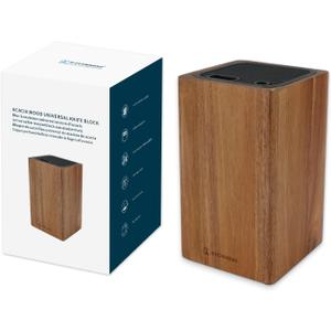 KITCHENDAO Deluxe Universal Knife Block with Slots for Scissors and Sharpening Rod - Acacia Wood Knife Block For Safe, Space Saver Knives Storage - Unique Slot Design to Protect Blades