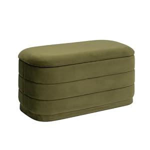 ZOLANOful 30" Velvet Storage Ottoman Bench with Wooden Tray Lid, Folding Large Upholstered Ottoman Footstool for Living Room, Rectangular Padded Foot Rest for Bedroom Living Room Dorm, Olive Green