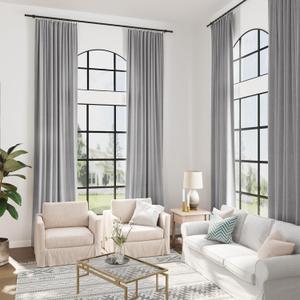 Guken Grey 132 Inch Linen Curtains for High Living Room Bedroom Rod Pocket Modern Boho Neutral Light Filtering Semi Sheer Extra Long Linen Drape Curtain for 2 Story Large Window 1 Panel, W52xL132