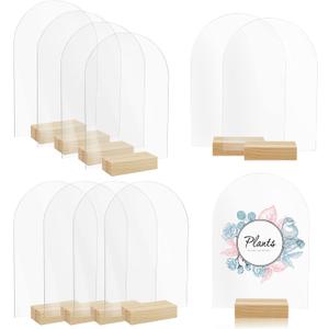 Bercoor 10 Pack 5x7 Inch Blank Clear Arch Acrylic Sign with Wooden Stands, Arched Round Top Acrylic Sheet, DIY Acrylic Arch Table Numbers for DIY Name Card Gifts Event Party Sign Decoration