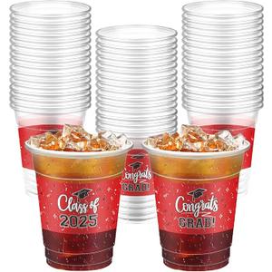 100 Pcs 16oz Graduation Cups Graduation Plastic Cups, Class of 2025 Graduates Disposable Tableware Set, PET Cup for High School College Grad School Party Favors Supplies(Purple)