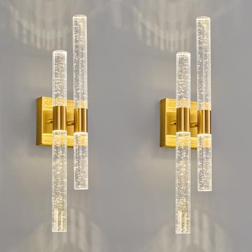 Zhllmq Crystal Wall Sconces Set of Two LED Bathroom Vanity Light Fixtures Gold 21.25in 4000K Vertical and Horizontal Wall Mounted Sconces for Bedroom, Living Room, Hallway