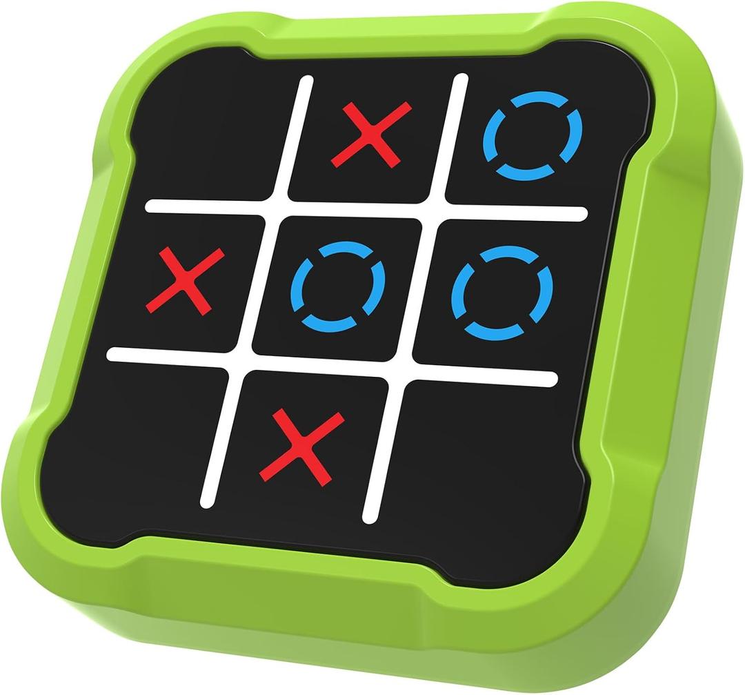 Electronic Tic Tac Toe Game, 4-in-1 Handheld Digital Tic Tac Toe Bolt Game, Portable Travel Learning Toy for Kids & Adults, Educational Memory Games for Ages 3+, Ideal Gift for Boys Girls, Green