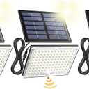 SUPERDANNY Solar Outside Lights with 113 Bright LEDs 7000K, Motion Sensor Outdoor Flood Lights Dusk to Dawn with 16ft Cable IP65 Waterproof, Security Light for Garden Barn Porch 3 Pack
