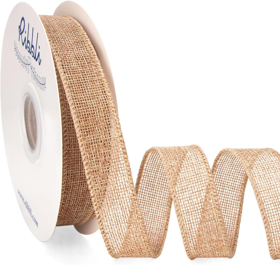 Ribbli Natural Burlap Wired Ribbon, 1 Inch x Continuous 20 Yard, Wired Edge Ribbon for Wreaths,Big Bows,Tree Decoration,Outdoor Decoration