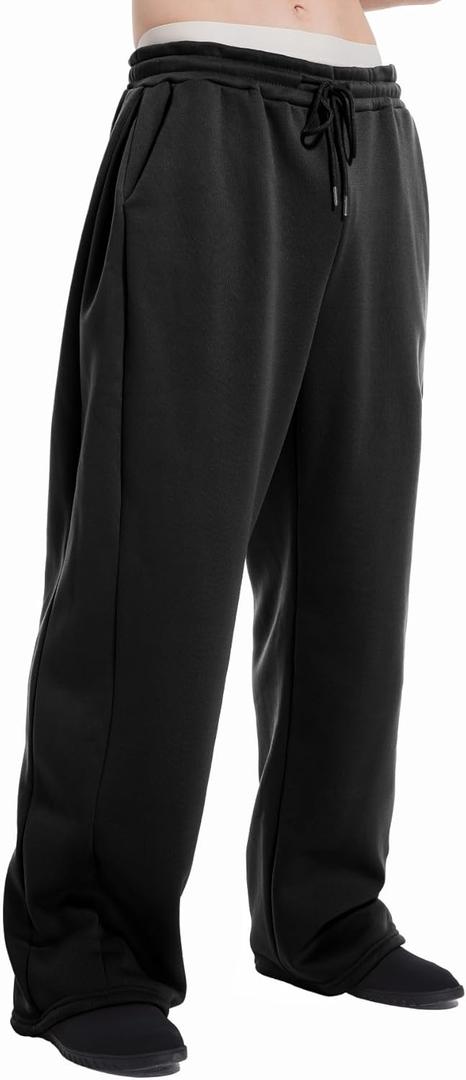 Men's Baggy Sweatpants Wide Leg Lounge Sweat Pants with Pockets (Large, Black)