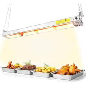 48-Inch Food Heat Lamp - 1350W Commercial Food Warmer Lamp Overhead Stainless Steel Catering Heat Lamps Electric Strip Heater for Restaurant Buffet Parties Kitchen, Silver 115V