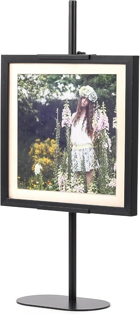 Adjustable Tabletop Easel Stand with A4 (8.26 x 11.7 Inch) Acrylic Magnetic Picture Frame, Black Aluminum Alloy Sign Stand, Art Poster Easel for Photo, Painting, Advertisement