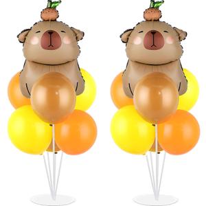 Capybara Party Balloons Stand Kit 2 Sets with 2 Cute Brown Capybara Foil Balloons Cute Animal 1st Party Balloon Centerpieces for Tables for Gender Reveal Animal Capybaras Birthday Themed Decorations