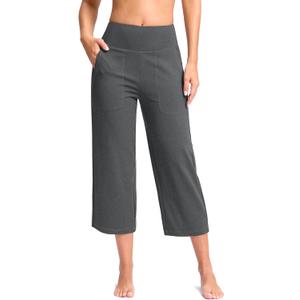 G Gradual Women's Capri Pants with Pockets High Waist Yoga Pants Wide Leg Workout Crop Summer Pants for Casual, Travel, Exercise(Charcoal, Inseam 21, M)