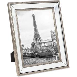 Isaac Jacobs 8x10 Champagne Mirror Bead Picture Frame - Classic Mirrored Frame with Dotted Border Made for Wall Display, Tabletop, Photo Gallery and Wall Art (8x10, Champagne)