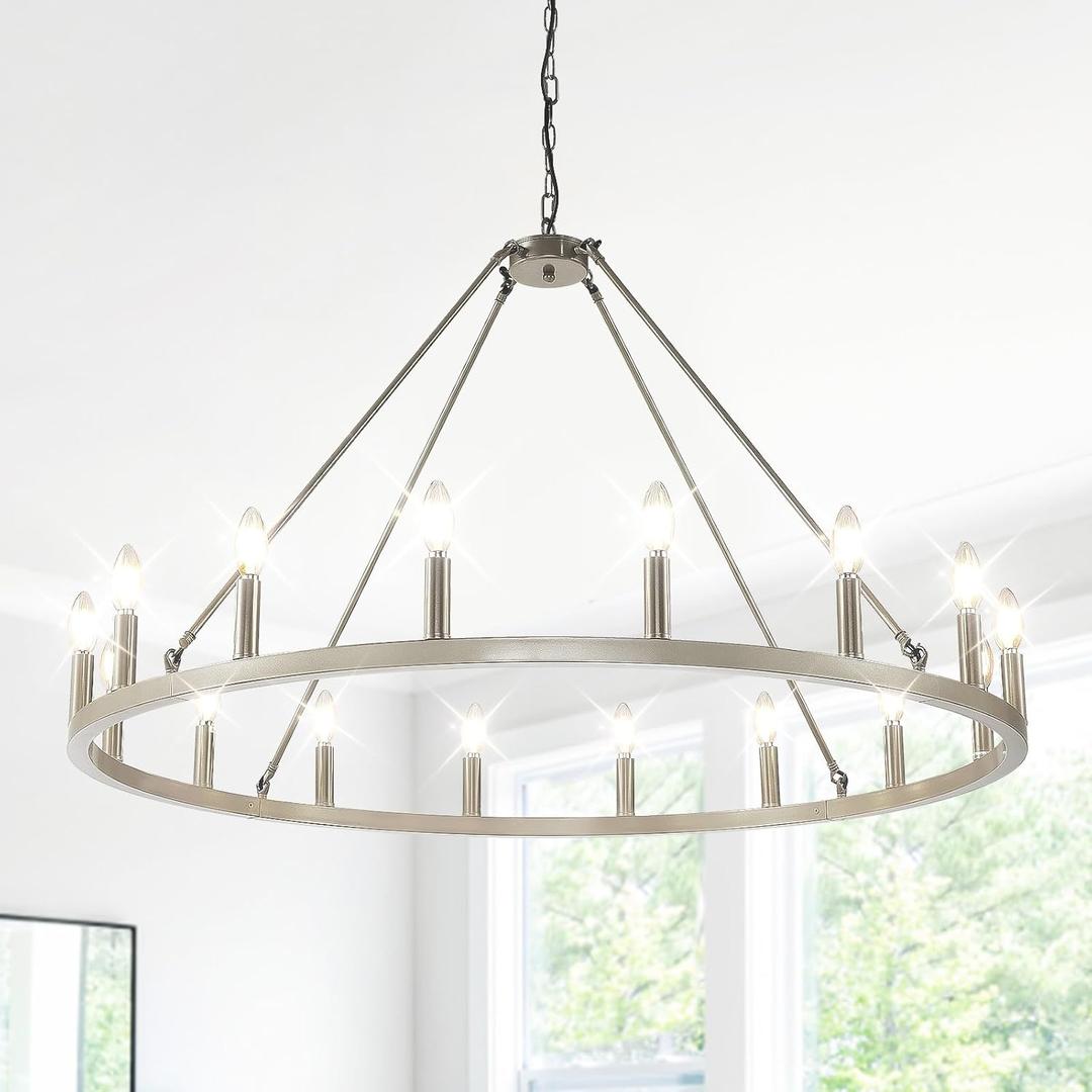 16-Light Wagon Wheel Chandelier, 43 Inch Farmhouse Chandelier for Entryway, Industrial Foyer Lighting Fixtures, Large Foyer Chandeliers for High Ceilings, Chandelier for Living Room, Dinning Room