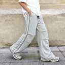 GINGTTO Mens Baggy Sweatpants Wide Leg Loose Open Bottom Track Pants Grey M (Gray, M)
