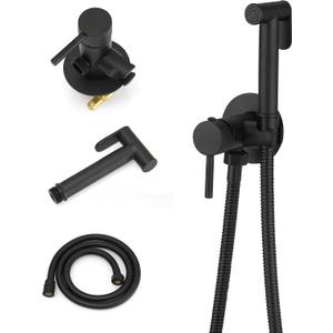 BWE Handheld Bidet Sprayer for Toilet With Adjustable Water Pressure Hot and Cold Spray Set Wall Mount Cleaning Faucet Jet for Feminine Wash, Matte Black