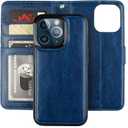 Bocasal Detachable Wallet Case for iPhone 13 Pro RFID Blocking Card Slots Holder Premium PU Leather Magnetic Kickstand Shockproof Wrist Strap Removable Flip Protective Cover 5G 6.1 inch (Blue)