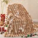 Throw Blanket for Couch - 108" x 90" Faux Rabbit Fur Throw Blanket Cozy Soft Warm Blankets for Bed Sofa Bedroom Living Room Fluffy Striped Blankets for Fall Winter, Home Decor, Brown