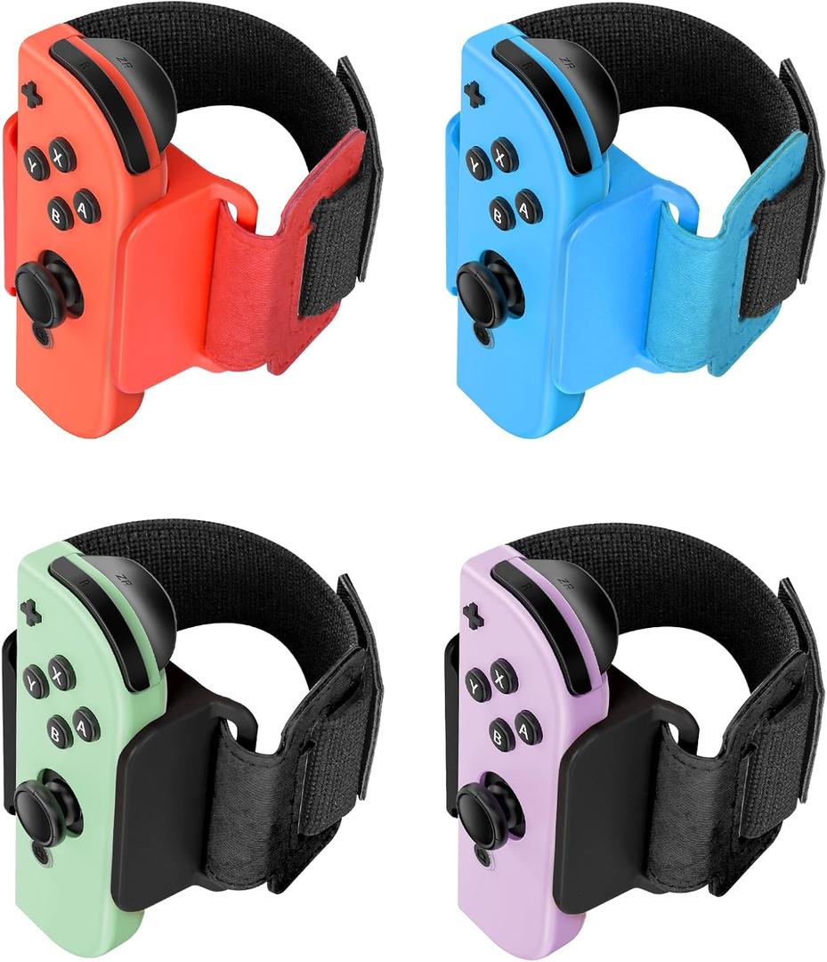 [4 PACK] Wristband for Just-Dance 2026 2025 2024 2023 Nintendo Switch/ for Zumba Burn It Up, Band for Joy-Con Grip, Adjustable Wrist Strap for Adult Teens and Kids, Skin-Kindly (Black Black/ Red Blue)