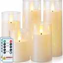 Homemory Ivory White Flickering Flameless Candles, Battery Operated Acrylic LED Pillar Candles with Remote Control and Timer, Set of 5