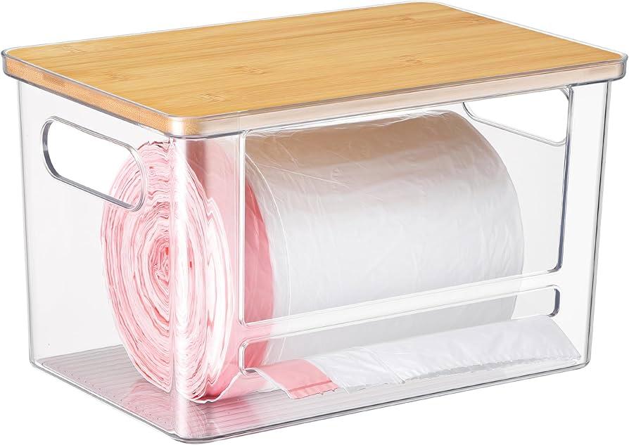 ALOCEO 4 Pcs Extra Large Trash Bag Dispenser & Laundry Containers, Wall Mounted Clear Laundry Pods Container Dryer Sheet Holder with Lids for Laundry Room Organization and Storage