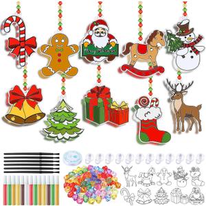 Sonwyoung 30 Sets Christmas Suncatchers Ornament Craft Kits, DIY Glow in The Dark Suncatcher Kits Stained Glass Winter Xmas Window Paint Art for Party Activities Art Craft Party Favors
