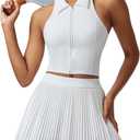 AFZ Women Pleated Tennis Skirt Set Two Piece Racerback Golf Outfits Pickleball Dresses with Shorts, Size Medium
