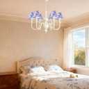 Chandelier Shades Set of 6 Clip-On,Small Empire Lamp Shades Printed Fabric 3.1" x 5.9" x 5.1" for E12 Candelabra Bulbs, Blue Bird Floral Design Light Covers for Chandeliers, Wall Sconces, Table Lamps
