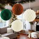 Lanpn 4 Pcs 6" Large Christmas Ornaments, Oversized Velvet Xmas Tree Ball, Big Flocked Christmas Tree Ornament, Shatterproof Plastic Balls for Yard Lawn Holiday Hanging Decor, Neutral Color (Beige-Brown-Dark Green)