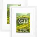 KTKDE 8x10 Picture frame Set of 2,White Woodgrain Photo Frame 5x7mat or 8x10 Without Mat, Real Glass,10 by 8 Poster Frame Studio Gallery Wall or Tabletop Family Friends Wedding Home Decor Best Gift
