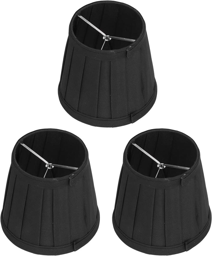 3Pcs Small Lamp Shade, E14 Clip on Pleated Fabric Barrel Lampshade for Table Chandelier Wall Floor Lamp, 3.3 inch Top x 4.7 inch Bottom x 4.3 inch Height (Black)