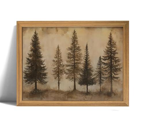Vintage Pine Trees wall art,Retro Farmhouse Wall Decor Art Pictures,Country Nature-InspiredLandscape Canvas Posters Prints for Living Room, Bedroom,Cabin,Wood Frame 12x16in