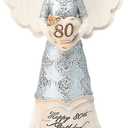 Pavilion 'Happy 80th Birthday' 82475 Elements Angels - Polyresin Birthday Angel Figurine - Silver Hand-Painted Remembrance and Keepsake Gift Angel for Grandmothers, Mothers, Aunts, Friends, Women