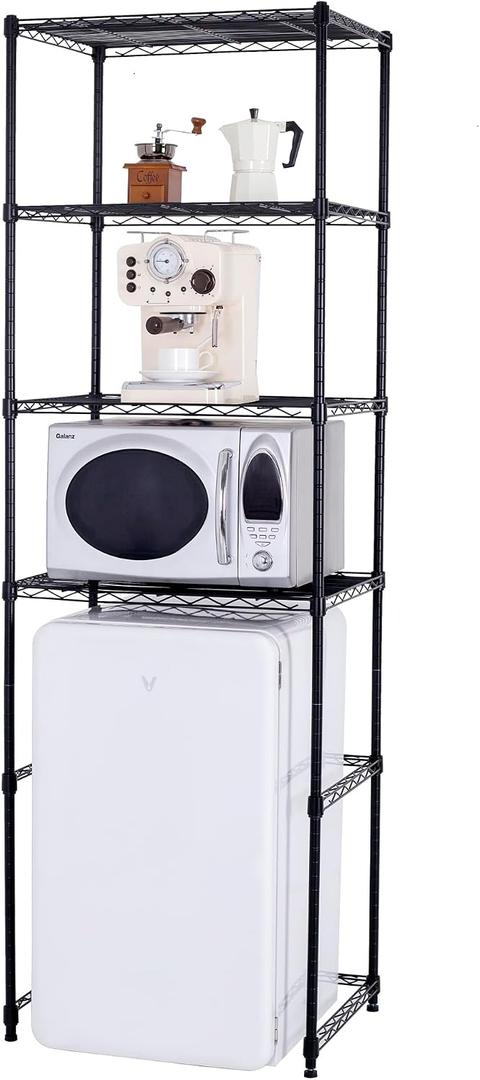 4 Tier Mini Fridge Shelf with Storage for Dorm, Black, 23.6 inches x 17.8 inches x 73 inches