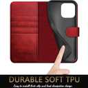 DuckSky for iPhone 13 Pro 6.1" Genuine Leather Wallet caseRFID Blocking4 Credit Card HolderReal Leather Flip Folio Book Protective Cover Women Men for Apple 13Pro Phone case Red