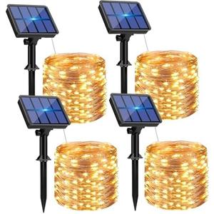 4 Pack Solar String Lights Outdoor - 320LED 132FT Solar Fairy Lights Waterproof 8 Modes, Copper Wire Solar Powered Twinkle Lights for Outside Tree Garden Christmas Wedding Party Decor (Warm White)