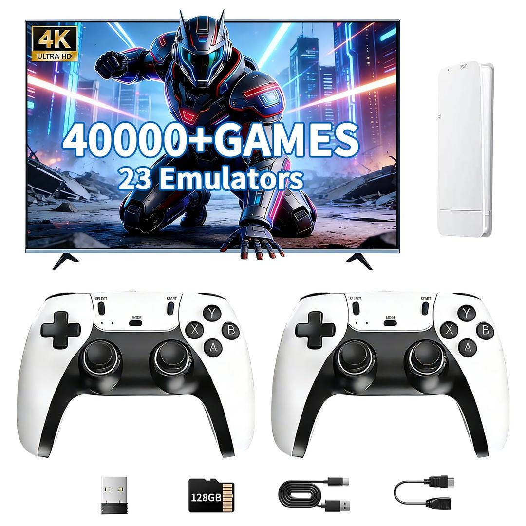 2026 M15 Retro Gaming Stick Pro, 4K Video Game Console with 40,000+ Games, 23 Emulators & Plug-and-Play TV Support, Dual Wireless 2.4G Wireless Controllers (128 GB)