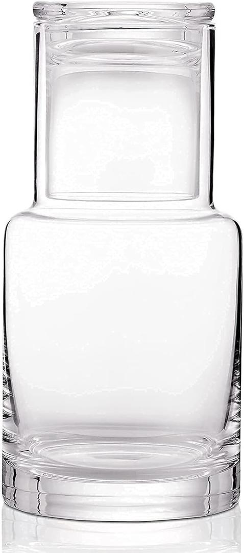 Bedside Carafe and Glass Set, Use Tumbler as Lid Night Table Water Carafe for Nightstand, Mouthwash Dispenser Pitcher with Glass Cup for Keeps Water Clean in Bedroom, Bathroom, or Kitchen