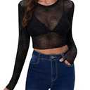 Womens Halloween Long Sleeve Sheer Mesh Blouse Slim Fit Crop Tops Black Spider Web M