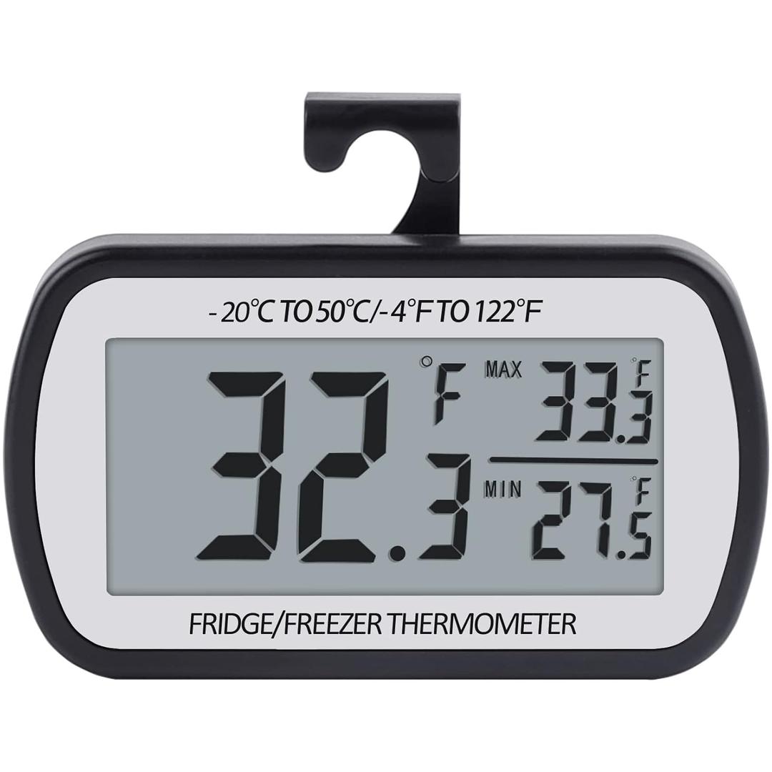 AEVETE Refrigerator Thermometer Digital Fridge Thermometer for Freezer with Magnetic Back Large LCD, No Frills Easy to Read (Black) (1 pack)