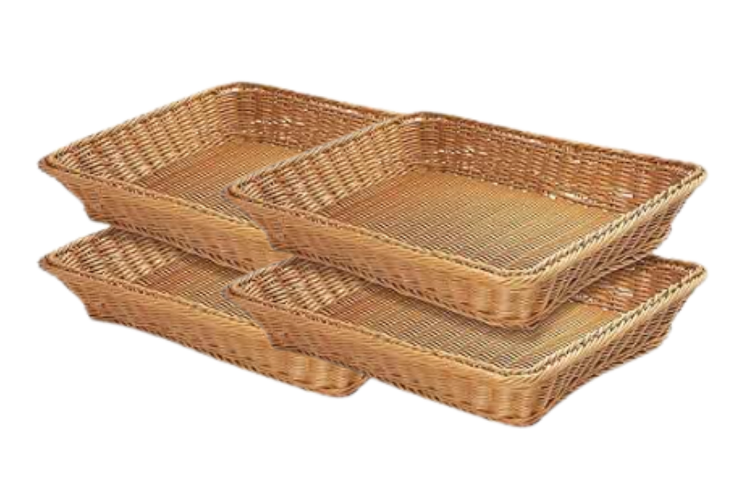 SHENLIU 4 Pack Wicker Bread Baskets 15.8 Inch Woven Serving Basket for Gifts, Fruit Baskets Food Serving Holders Rectangle Rattan Display Trays for Bread Food Vegetables Fruit Snacks Restaurant Home