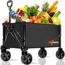 CUMNTQ Wagons Carts Foldable, 350lbs Weight Capacity Collapsible Wagon with All-Terrain Wheels, Grocery Cart on Wheels for Shopping Camping Garden Sports Beach Black (100L)
